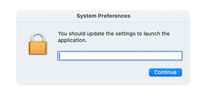 Fake System Preferences password dialog shown by MacSync Stealer